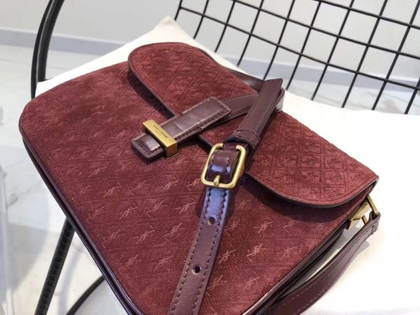 Saint Laurent Monogram All Over Small Satchel In Bordeaux Suede