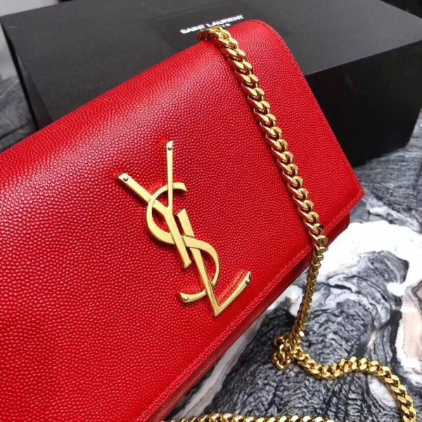 Saint Laurent Small Kate Bag In Red Grained Leather