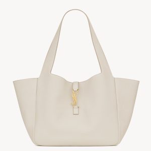 Saint Laurent LE 5 A 7 Bea Tote Bag in White Grained Leather