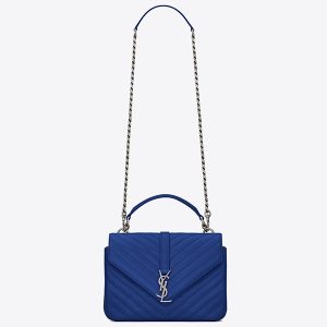 Saint Laurent Medium College Bag In Blue Goatskin Leather