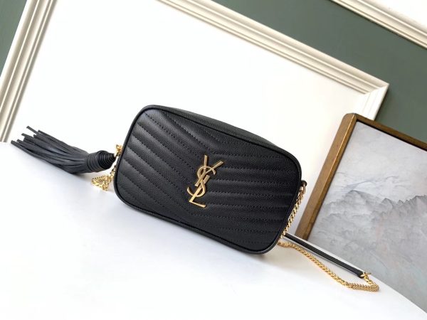 Saint Laurent Lou Mini Bag In Black Grained Leather