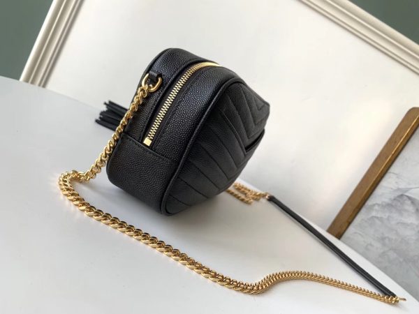 Saint Laurent Lou Mini Bag In Black Grained Leather