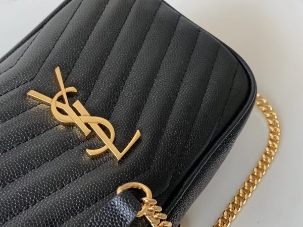 Saint Laurent Lou Mini Bag In Black Grained Leather