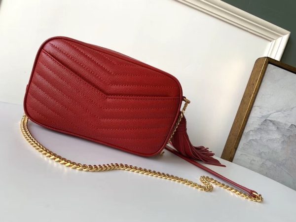 Saint Laurent Lou Mini Bag In Red Grained Leather