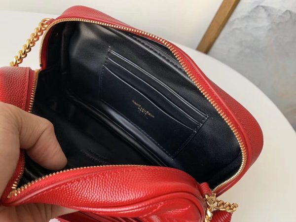 Saint Laurent Lou Mini Bag In Red Grained Leather