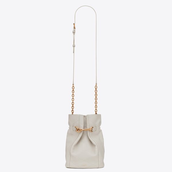 Saint Laurent Le Maillon Hook Bucket Bag In White Lambskin