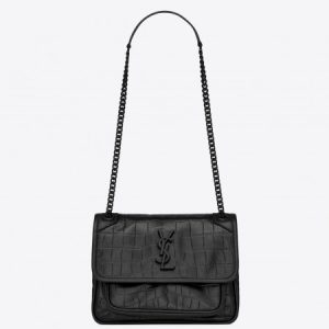 Saint Laurent Niki Baby Bag In Black Crocodile Embossed Leather